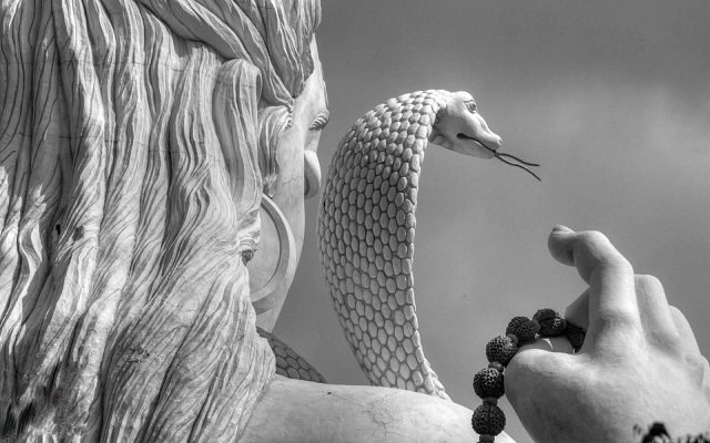 The snake around Shiva’s neck reinforces a sense of stillness